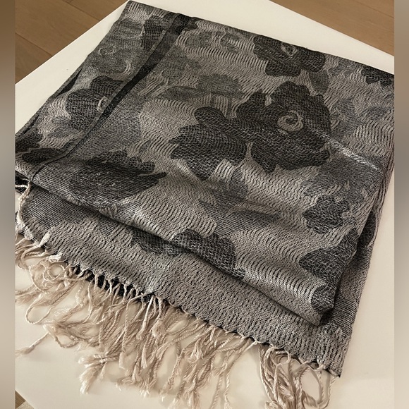 Olsen Mixed Pattern Silver Fringe Scarf - Picture 2 of 4